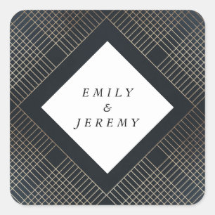 Geometrische marine Gold Gatsby Wedding Vierkante Sticker