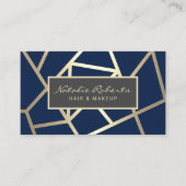 Geometrische marine & Gold Hair Stylist Beauty Sal Visitekaartje (Voorkant)