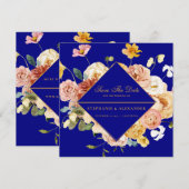 Geometrische marineblauw Floral bespaart de datum (Voorkant / Achterkant)