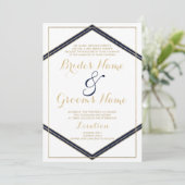 Geometrische marineblauw gouden bruiloft kaart (Staand voorkant)