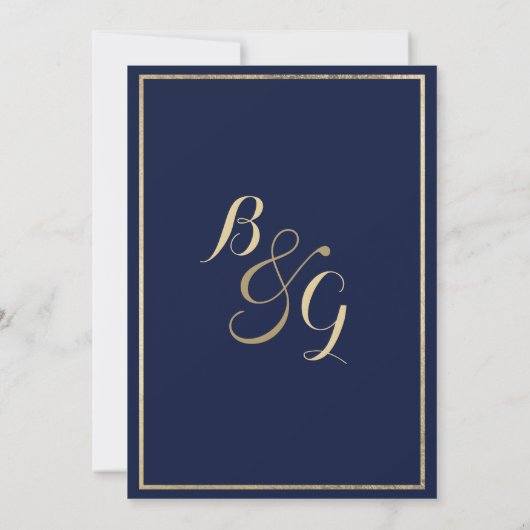 Geometrische marineblauw gouden bruiloft kaart (Achterkant)