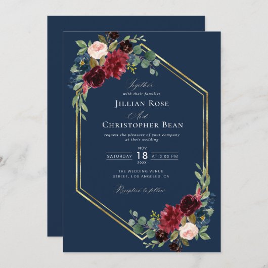 geometrische marinescheepvaart blauw en gouden bru kaart (Voorkant / Achterkant)