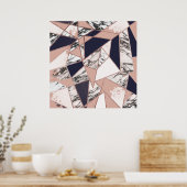 Geometrische marmer Blue Peach Marmer en Roos Gold Poster (Keuken)