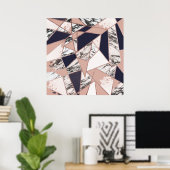 Geometrische marmer Blue Peach Marmer en Roos Gold Poster (Thuiskantoor)