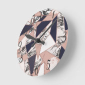 Geometrische marmer Blue Peach Marmer en Roos Gold Ronde Klok (Hoek)