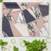 Geometrische marmer Blue Peach Marmer en Roos Gold Theedoek (Gevouwen)