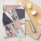 Geometrische marmer Blue Peach Marmer en Roos Gold Theedoek (Quarter Fold)
