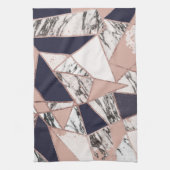 Geometrische marmer Blue Peach Marmer en Roos Gold Theedoek (Verticaal)