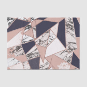 Geometrische marmer Blue Peach Marmer en Roos Gold Tissuepapier