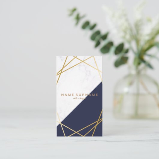 Geometrische marmer Gold Blauw Verticaal Visitekaa Visitekaartje (Staand voorkant)