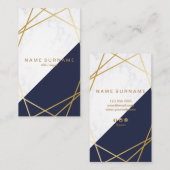 Geometrische marmer Gold Blauw Verticaal Visitekaa Visitekaartje (Voorkant / Achterkant)