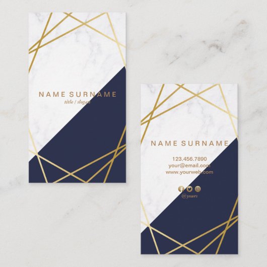 Geometrische marmer Gold Blauw Verticaal Visitekaa Visitekaartje (Voorkant / Achterkant)