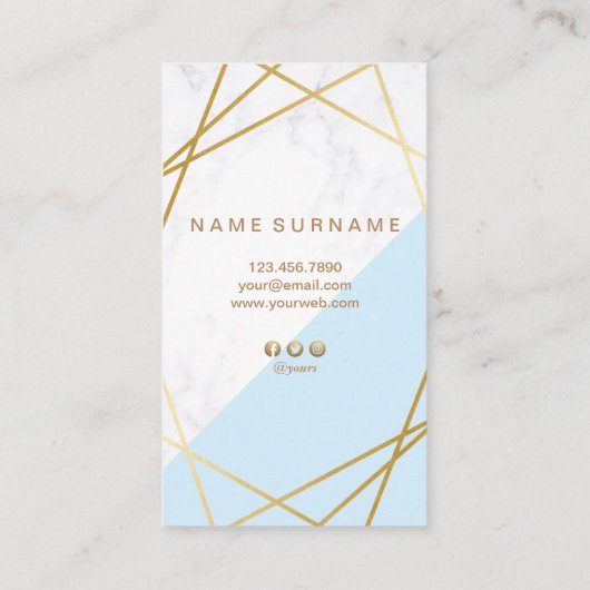 Geometrische marmer Gold Blauw Verticaal Visitekaa Visitekaartje (Achterkant)