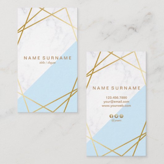 Geometrische marmer Gold Blauw Verticaal Visitekaa Visitekaartje (Voorkant / Achterkant)