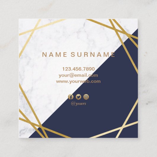 Geometrische marmer Gold Blue Square Visitekaartje (Achterkant)