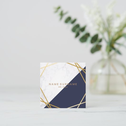 Geometrische marmer Gold Blue Square Visitekaartje (Staand voorkant)
