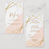 Geometrische marmer Gold lichtroze verticale verwi Visitekaartje (Voorkant / Achterkant)