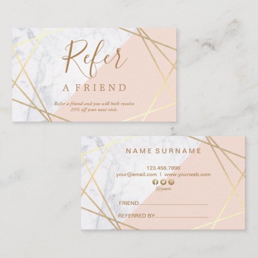Geometrische marmer Gold Light Pink Referral Visitekaartje (Voorkant / Achterkant)
