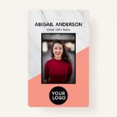 Geometrische marmer Moderne koraal foto-id werken Badge (Voorkant)