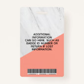 Geometrische marmer Moderne koraal foto-id werken Badge (Achterkant)