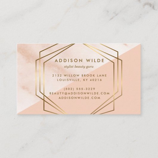 Geometrische marmer moderne roze en goudkleurige a visitekaartje (Achterkant)