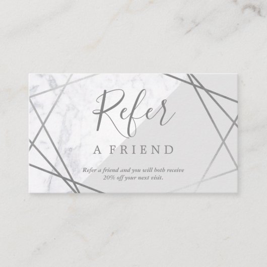 Geometrische marmer Silver Gray Promo Referral Visitekaartje (Voorkant)