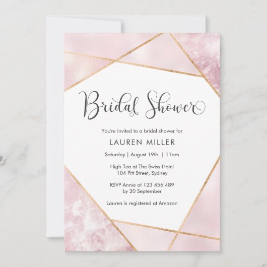 Geometrische marmeren bruidsdouche uitnodiging (Voorkant)