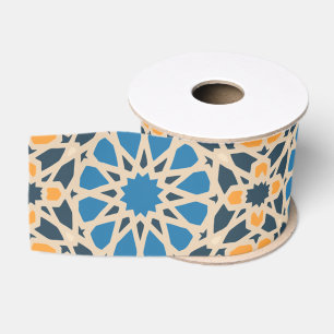 Geometrische Marokkaanse tegel & oranje patroon Grosgrain Lint