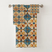 Geometrische Marokkaanse Tegel Patroon # 1 Blauwgr Bad Handdoek (Insitu)