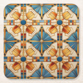 Geometrische Marokkaanse Tegel Patroon # 1 Blauwgr Kartonnen Onderzetters (Voorkant)