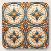 Geometrische Marokkaanse Tegel Patroon # 2 Blauwgr Bier Onderzetter (Voorkant)