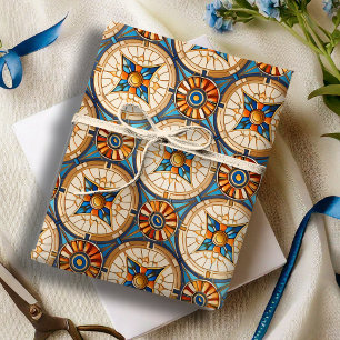 Geometrische Marokkaanse Tegel Patroon # 2 Blauwgr Cadeaupapier