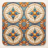 Geometrische Marokkaanse Tegel Patroon # 2 Blauwgr Kartonnen Onderzetters (Voorkant)