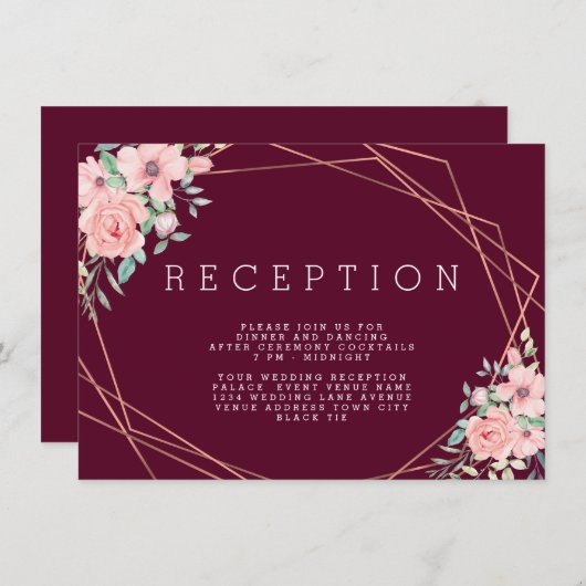 Geometrische Marsala Koper Bloemen Bruiloft Recept Informatiekaartje (Voorkant / Achterkant)