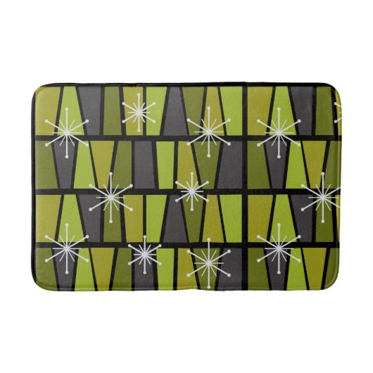 Geometrische MCM Abstract Olijfgroen Badmat (Voorkant)