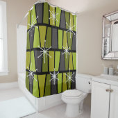 Geometrische MCM Abstract Olijfgroen Douchegordijn (In situ)