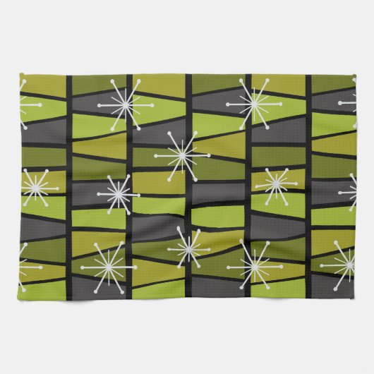 Geometrische MCM Abstract Olijfgroen Theedoek (Horizontaal)