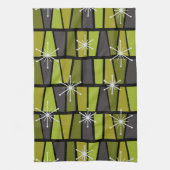 Geometrische MCM Abstract Olijfgroen Theedoek (Verticaal)