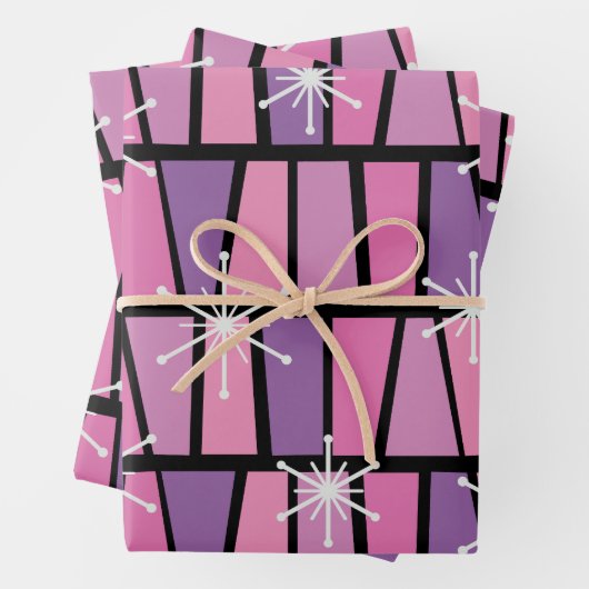 Geometrische MCM Abstract Roze Paarse Inpakpapier Vel (In situ)