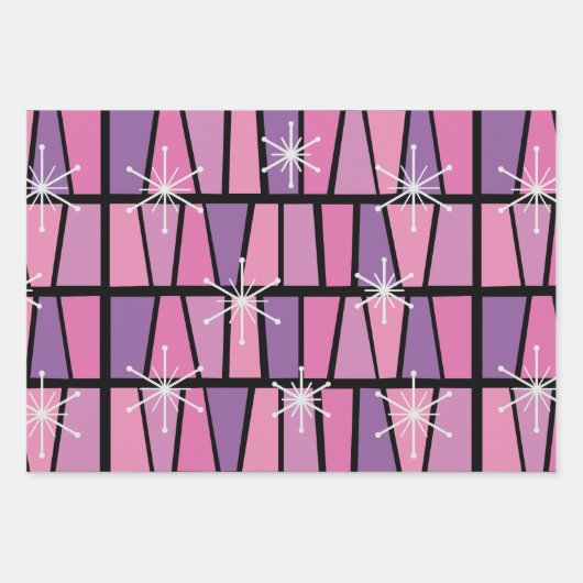 Geometrische MCM Abstract Roze Paarse Inpakpapier Vel (Voorkant)