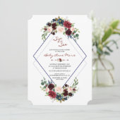 Geometrische Merlot Navy Bloemen Sip & See Baby Sh Kaart (Staand voorkant)