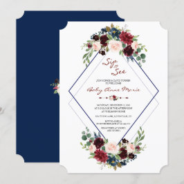 Geometrische Merlot Navy Bloemen Sip & See Baby Sh Kaart