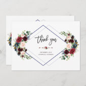 Geometrische Merlot Navy Bloemige Trouw Dank je Bedankkaart (Voorkant / Achterkant)