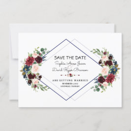 Geometrische Merlot Navy Blue Floral Save the Date