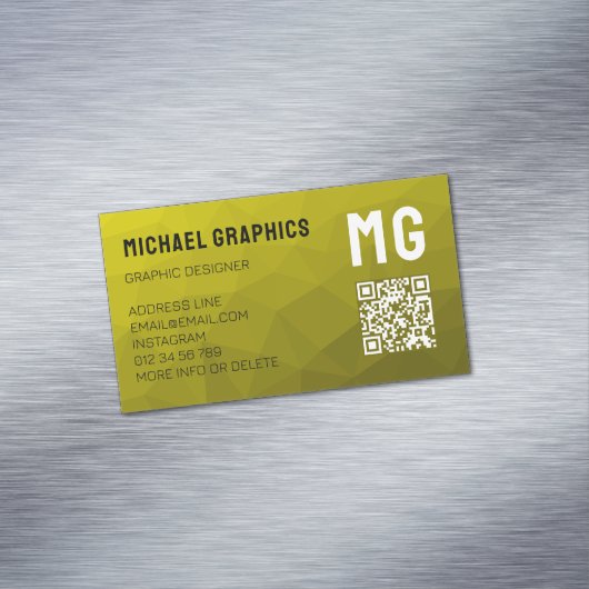 Geometrische meshpatroon QR-code met gele gradiënt Magnetisch Visitekaartje (Voorbeeld)