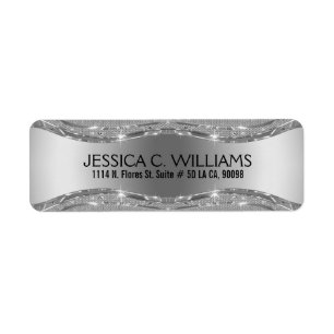 Geometrische metalen zilver, grijs en witte diaman etiket