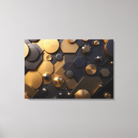 Geometrische Metallic Abstracte Wall Art - Goud en Canvas Afdruk (Voorkant)