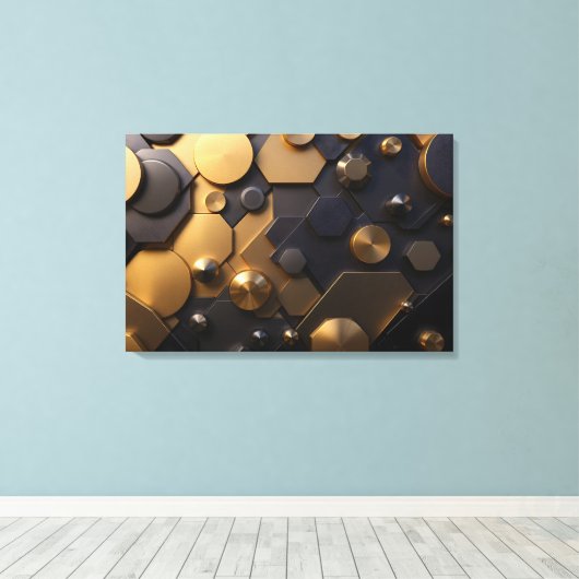 Geometrische Metallic Abstracte Wall Art - Goud en Canvas Afdruk (Insitu (Houten vloer))