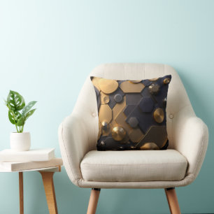 Geometrische Metallic Abstracte Wall Art - Goud en Kussen