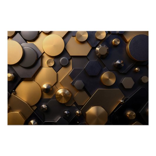 Geometrische Metallic Abstracte Wall Art - Goud en Perfect Poster (Voorkant)
